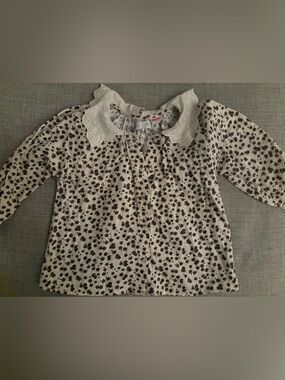 Zara Cream Button-Front Top with Brown Floral Print and Eyelet Collar